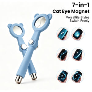 7-in-1 cat eye nail magnet in blue with bear design showcasing versatile styles and stunning effects.