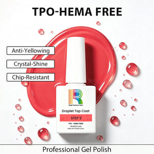 Red Droplet Top Coat Set, TPO & HEMA Free, 15ml, for chip-resistant nail art with crystal shine finish.