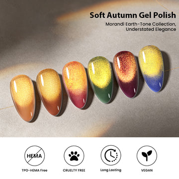 Golden Sands Cat Eye Gel Polish Set - 6 Festive Jewel Tones with Gold Shimmer Magnetic Gel TPO HEMA Free 7.5ml