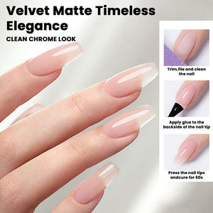 Gel nail base and matte top coat displayed on elegantly manicured nails with a velvet matte finish.