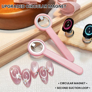 Upgraded Circular Candy Magnet - hollow cat eye nail art tool with pink handle and suction loop, perfect for nail art designs.