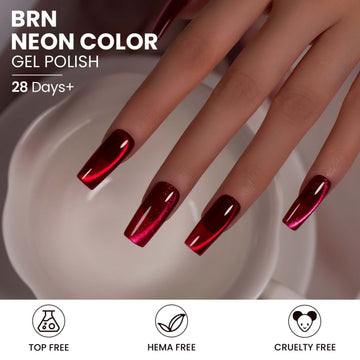 Ruby Red Cat Eye Gel Polish 15ml #140 - TPO & HEMA Free on manicured nails with a glossy finish.