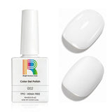Titanium white gel nail polish in a 15ml bottle with a glossy finish and swatches on the side.