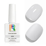Creamy white gel nail polish 15ml bottle and swatch, TPO & HEMA free, glossy finish for manicures.