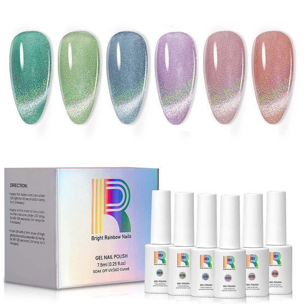 Starry Bloom - Holographic Shimmer Cat Eye Gel Nail Polish  6 Colors Set 7.5ml