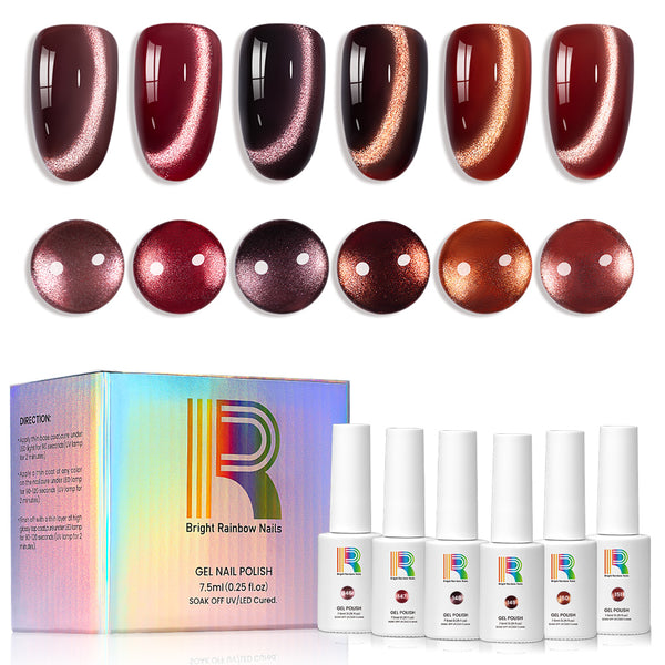 Coffee Glow -  Autumn Shimmer  Cat Eye Gel Polish 6 Colors Set 7.5ml