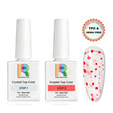 Red Droplet Top Coat Set featuring Crystal and Droplet Top Coats, TPO & HEMA Free, 15ml bottles and nail art.