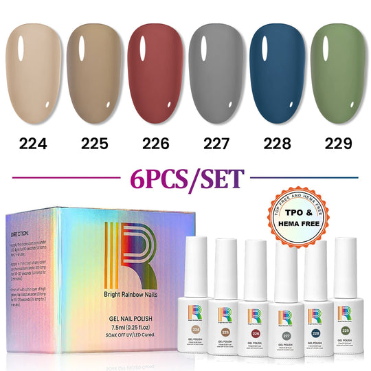 Muted Muse-6 Morandi Autumn Winter Colors Gel Polish Set -TPO HEMA Free 7.5ml