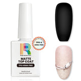 TPO HEMA Free Matte Top Coat bottle with Bright Rainbow Nails branding showing white bottle and velvet matte finish, 15ml UV LED soak-off gel polish | TPO HEMA Free