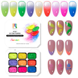 Summer nail art gel palette showcasing vibrant neon colors and nail designs for ombre, stamping, painting, and emboss techniques.