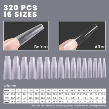 Versatile Gel Nail Tips – 320pcs Full Cover Tips (16 Sizes)