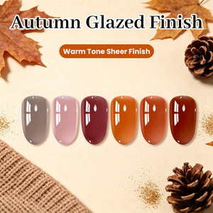 Autumn peach jelly sheer nail polish set in warm tones with a glazed finish, perfect for autumn nail designs.