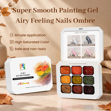 Autumn Collection 4-in-1 Art Gel Palette - 9 Warm Tones for Ombre Stamping Painting Emboss TPO HEMA Free 2.5g