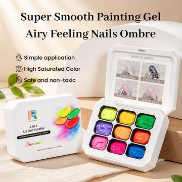 Summer Collection 4-in-1 Art Gel Palette - 9 Neon Tones for Ombre Stamping Painting Emboss TPO HEMA Free 2.5g