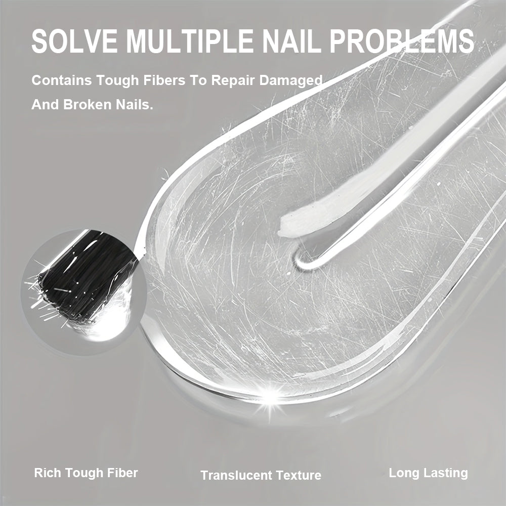 Solve multiple nail problems - rich tough fiber, translucent texture, long lasting protection with fiber gel in dish showing fiber strands