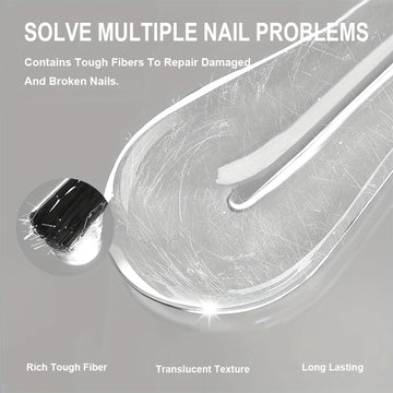 Solve multiple nail problems - rich tough fiber, translucent texture, long lasting protection with fiber gel in dish showing fiber strands