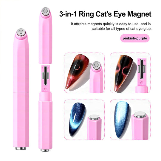 3-in-1 Ring Cat's Eye Magnet Nail Wand - Multi-Effect Magnetic Nail Art Tool