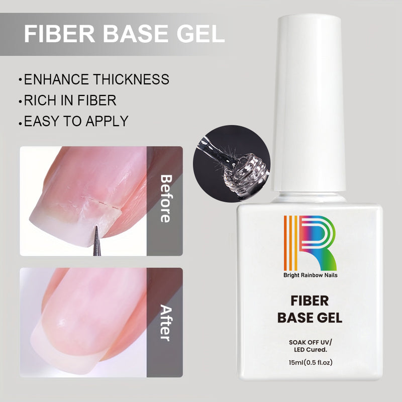 Fiber Base Gel before and after comparison showing improved damaged nails, reconstruction, and fast building results on natural nails
