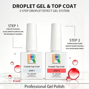 Red Droplet Top Coat Set — Crystal & Droplet, TPO & HEMA Free, 15ml with instructions for a 2-step gel system.