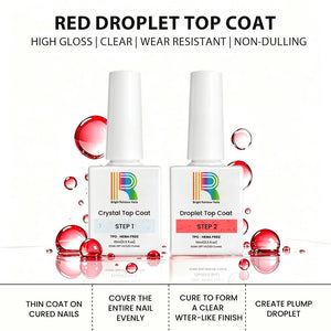 Red Droplet Top Coat Set including Crystal and Droplet Top Coat for stunning nail art.