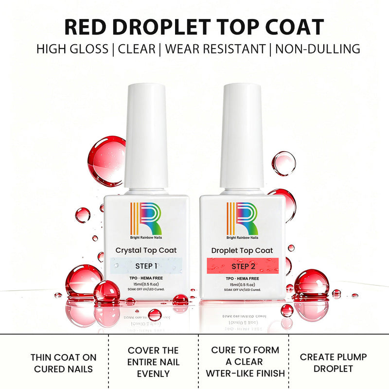 Red Droplet Top Coat Set including Crystal and Droplet Top Coat for stunning nail art.