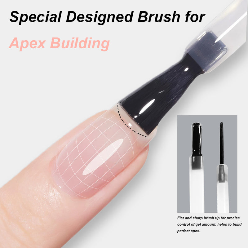 Special designed flat sharp brush for apex building gel nail application showing precise control and perfect gel amount distribution 
