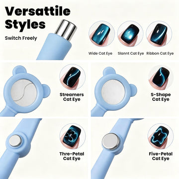 7 versatile cat eye styles - wide slant ribbon streamers S-shape three-petal five-petal