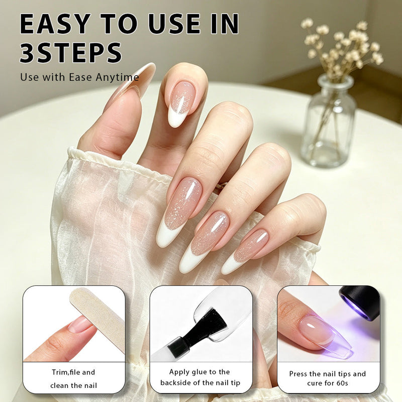 Low heat curing vs regular nail glue comparison - no tightening sensation