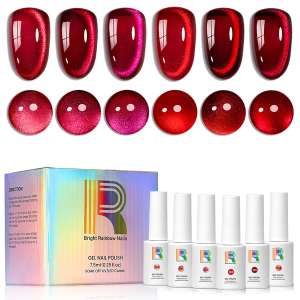 Ruby Gleam – Red Cat Eye Gel Polish 6 Colors Set 7.5ml