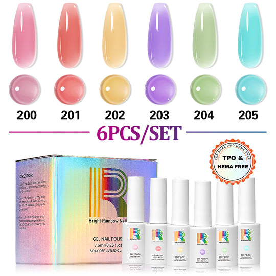 Sugar Bloom Pastel Jelly Gel Polish Set 6 Colors TPO HEMA Free 7.5ml