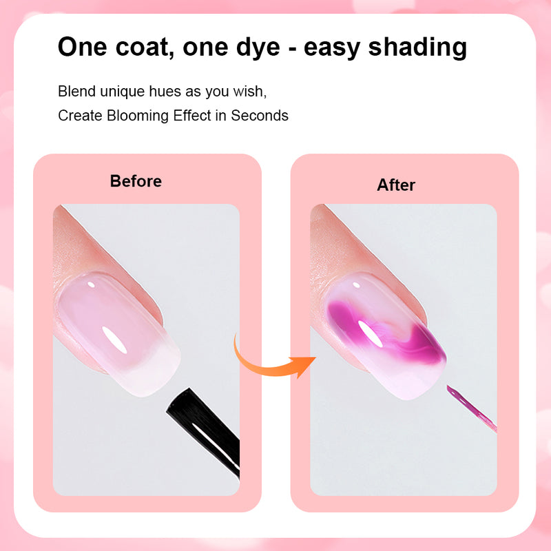 One coat one dye easy shading - blend unique hues create blooming effect in seconds with before and after nail art demonstration 