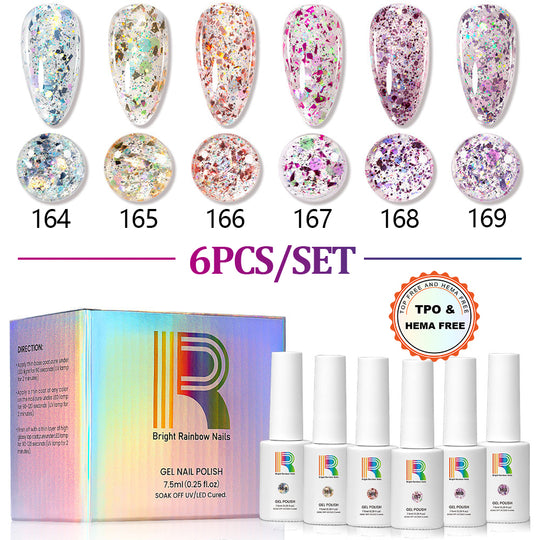 Spring Blossom- Rainbow Glitter Flakes Gel Polish Set 6 Colors 7.5ml