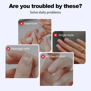 Problem-solving comparison chart showing traditional nail art issues (expensive salon visits, single style limitations, nail damage, lack of decoration options) versus 8-in-1 starfish magnet solution offering affordable multi-effect cat eye nail art at home
