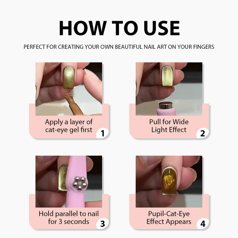 How to use 6-in-1 Bear Cat Eye Magnet - 4 steps apply gel pull hold cure