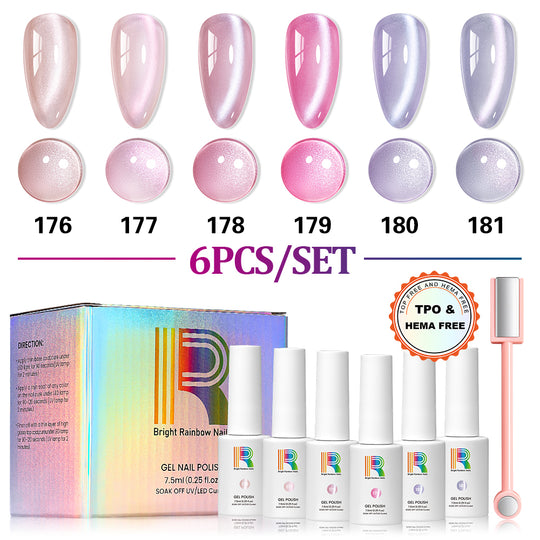 Silk Petal 6-Color Pearl Cat Eye Gel Polish Set TPO HEMA Free 7.5ml