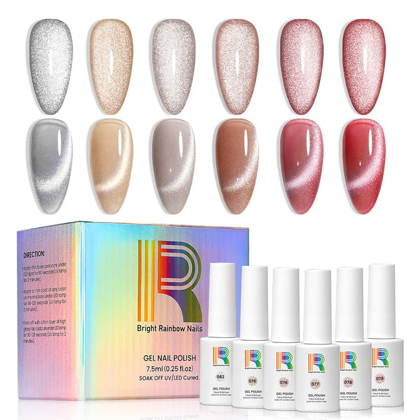 Radiant Serenity - Shimmering Nude Cat Eye Gel Nail Polish  6 Colors Set 7.5ml
