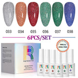 Twinkle & Cheer - Christmas Glitter Gel Nail Polish 6 Colors Set 7.5ml