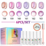 Romantic Blush- Pink to Purple Ombre Velvet Cat Eye Gel Polish Set 6 Colors 7.5ml