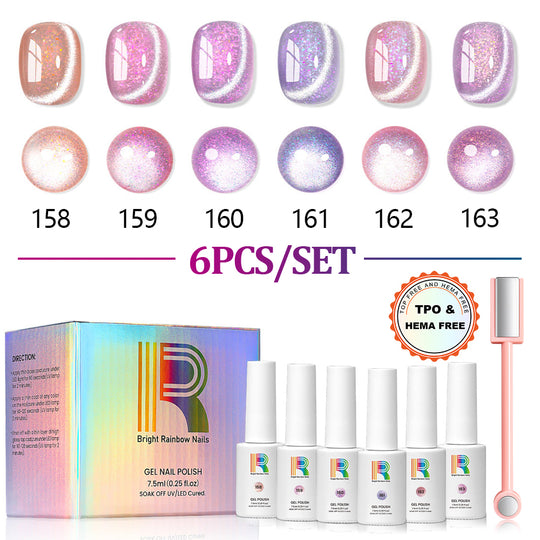 Romantic Blush- Pink to Purple Ombre Velvet Cat Eye Gel Polish Set 6 Colors 7.5ml