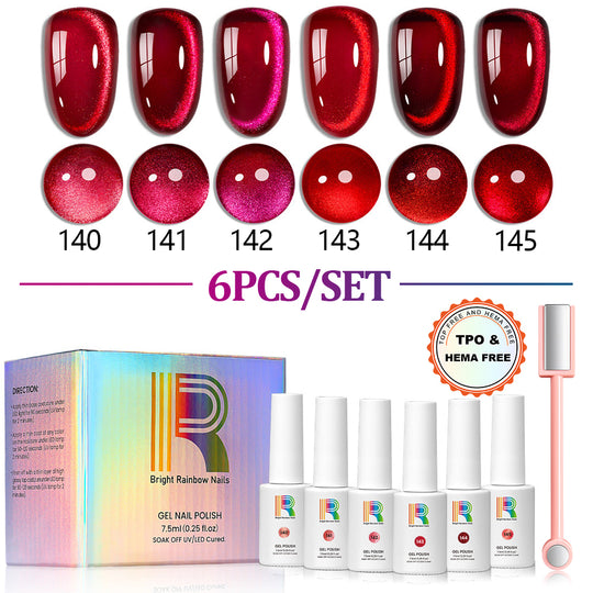 Ruby Gleam – Red Cat Eye Gel Polish 6 Colors Set 7.5ml