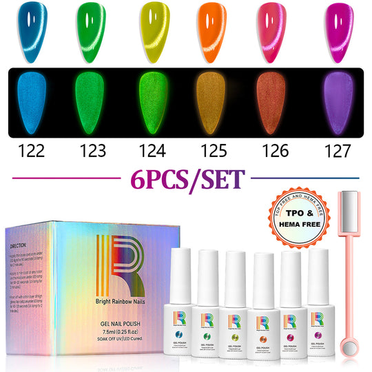 Halloween Bright – Neon Glow-in-the-Dark Cat Eye Gel Polish  6 Colors Set 7.5ml