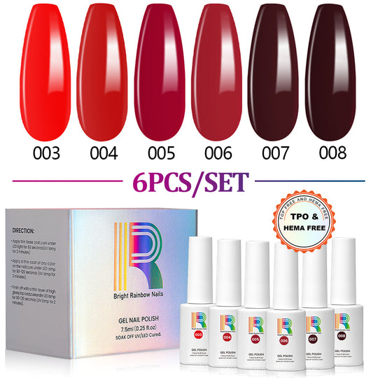 Classic Red Holiday Series Gel Nail Polish 6 Colors Set 7.5ml