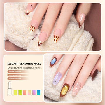 Aurora Prism Cat Eye Gel Polish Set - 6 Iridescent Colors Fine Magnetic Shimmer TPO HEMA Free 7.5ml detailed designs on elegant nails.