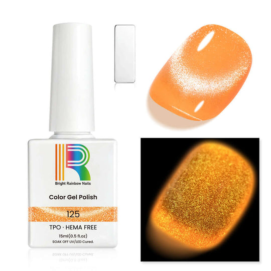 Golden Orange Glow in the Dark Gel Nail Polish 15ml #125 - TPO & HEMA Free with shimmering glow effect.