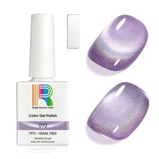 Lavender Holographic Shimmer Cat Eye Gel Nail Polish 15ml #072 - TPO & HEMA Free with shimmering lavender swatch.