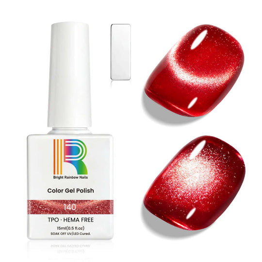 Ruby Red Cat Eye Gel Polish 15ml #140 - TPO & HEMA Free with shimmering highlights and cat-eye finish.